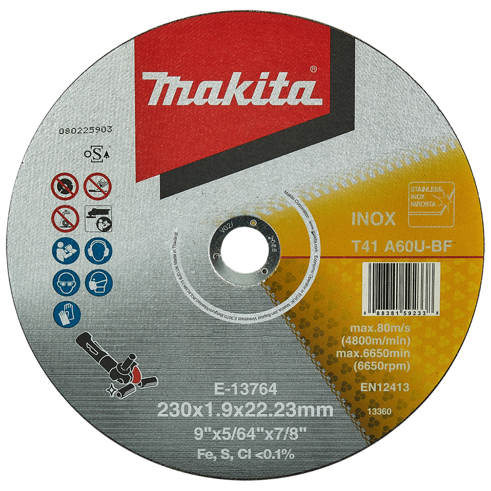 Тонкий відрізний диск для металу та нержавіючої сталі 230х1,9 60U, плаский Makita (E-13764)